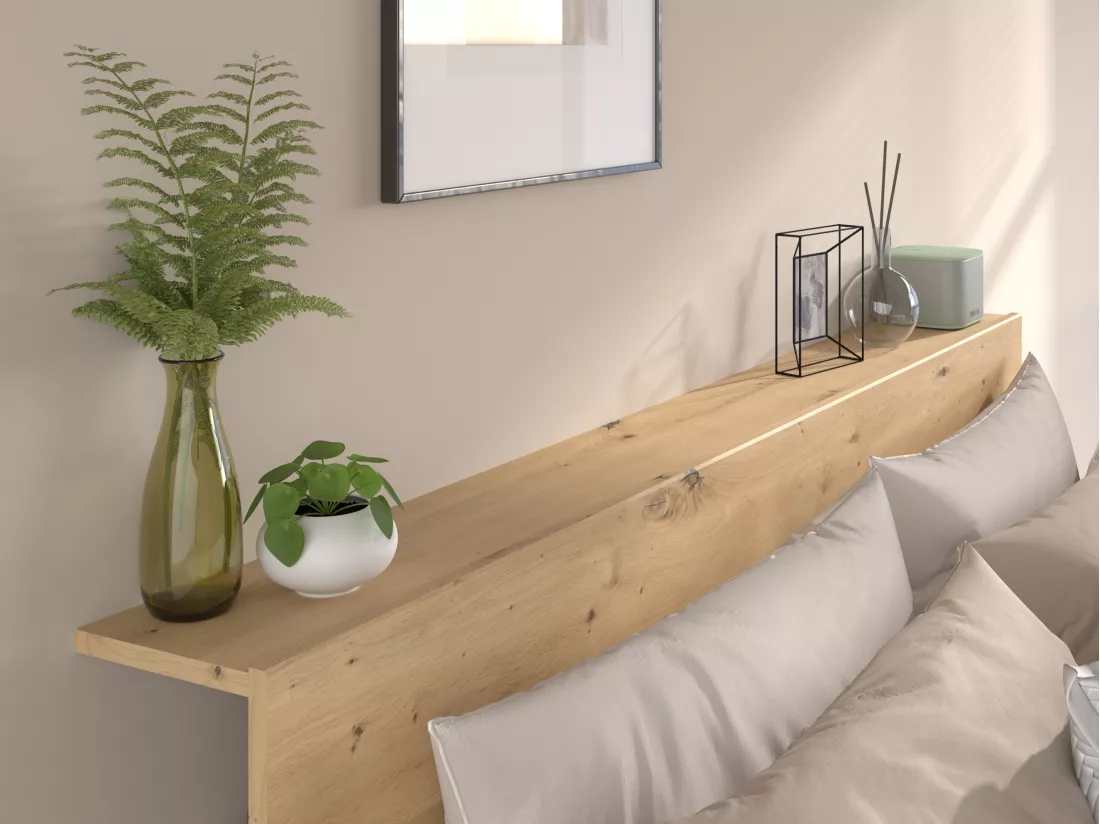 Lit coffre 140 x 190 cm - Coloris : Naturel et noir + Matelas - RADANI