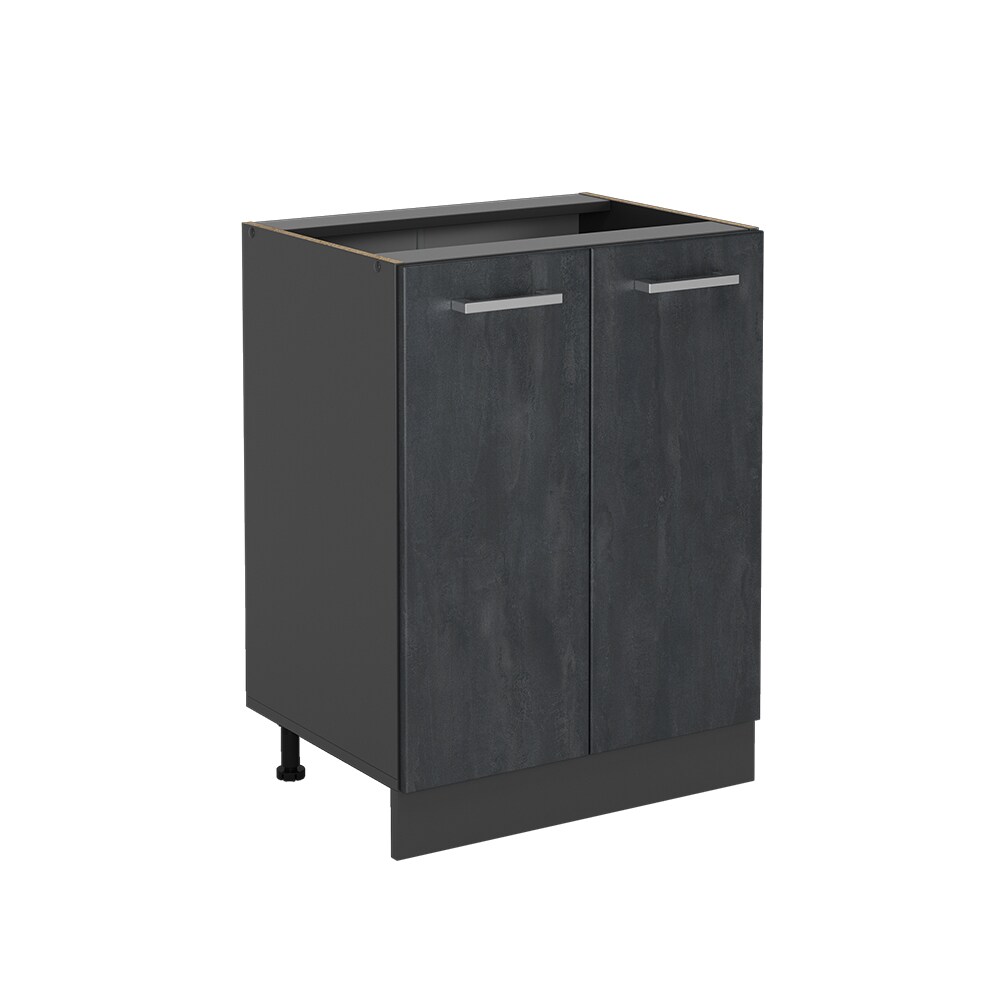 Vicco Unterschrank R-Line Schwarz Beton Anthrazit 60 cm mit Arbeitsplatte Weiß-Marmor