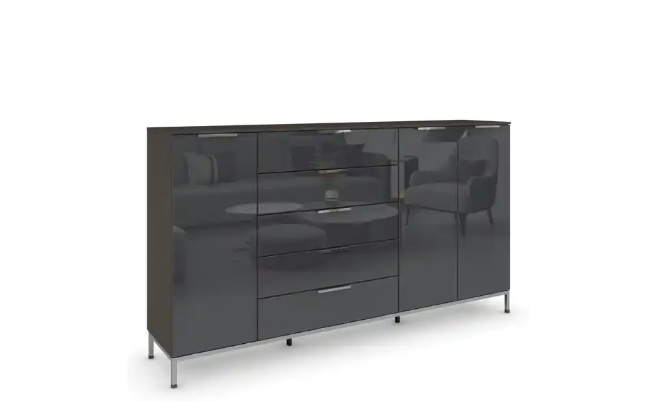 Highboard Basaltgrau Basaltgrau Front: Glas, Oberboden: Dekor verchromt