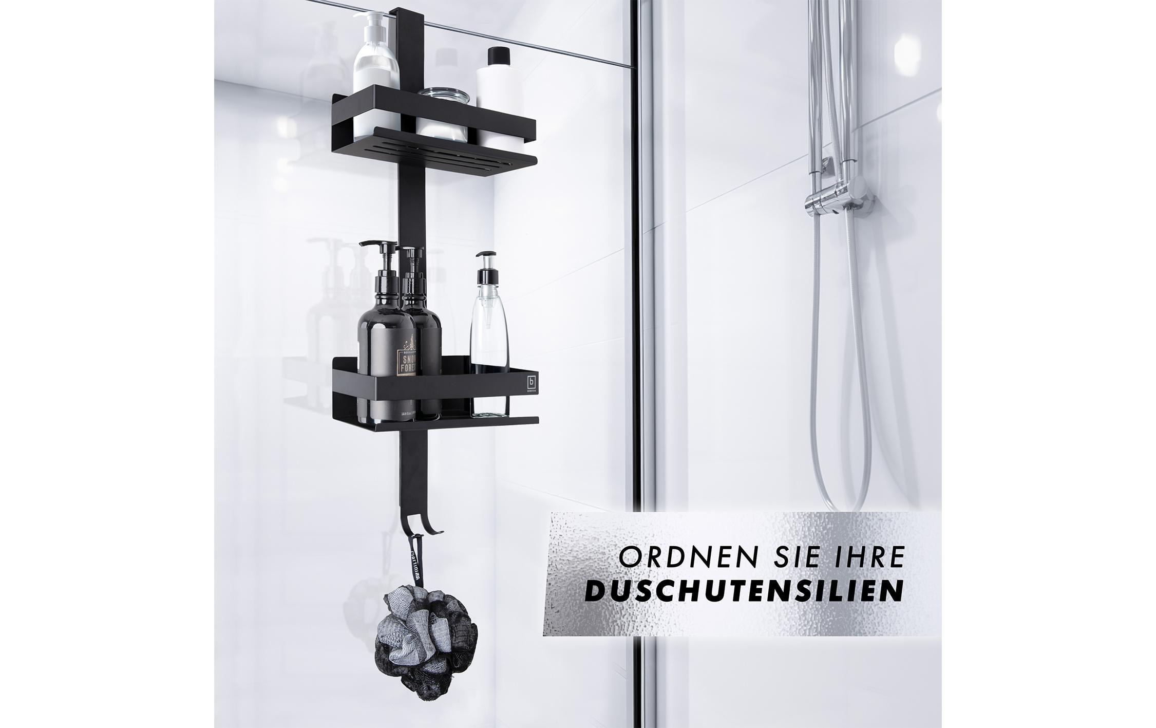 Dusch-Organizer SchwarzDuschablage mit 2 Duschkörben und Haken zum Hängen