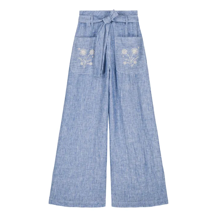 Louise Misha Pantalon Virgilia Rayures Lin - Collection Femme | Bleu