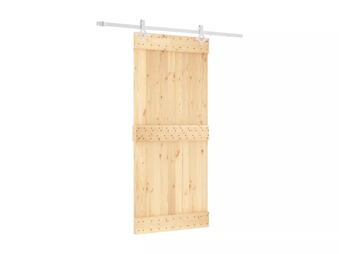 Porte coulissante et kit de quincaillerie 90x210 cm pin massif
