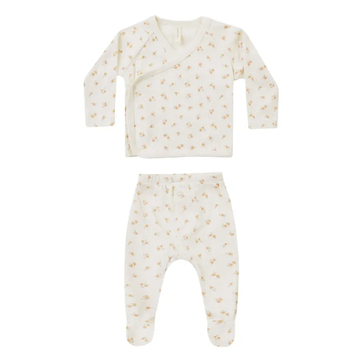 Quincy Mae Cache-Cœur et Legging à Pied Fleuri | Ecru
