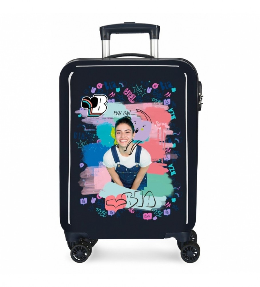 Mala de cabine Joumma Bags Bea, azul, rígida, em jeans - 38x55x20cm -