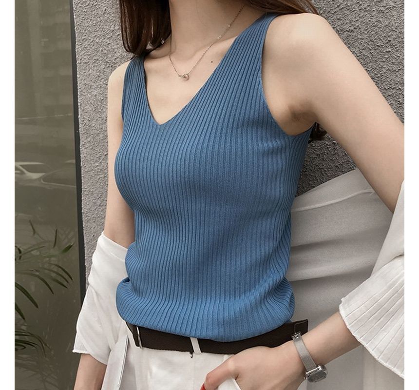 Whoosh - V-hals effen gebreide camisole top
