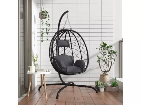 Chaise suspendue en forme d'œuf avec coussin Anthracite