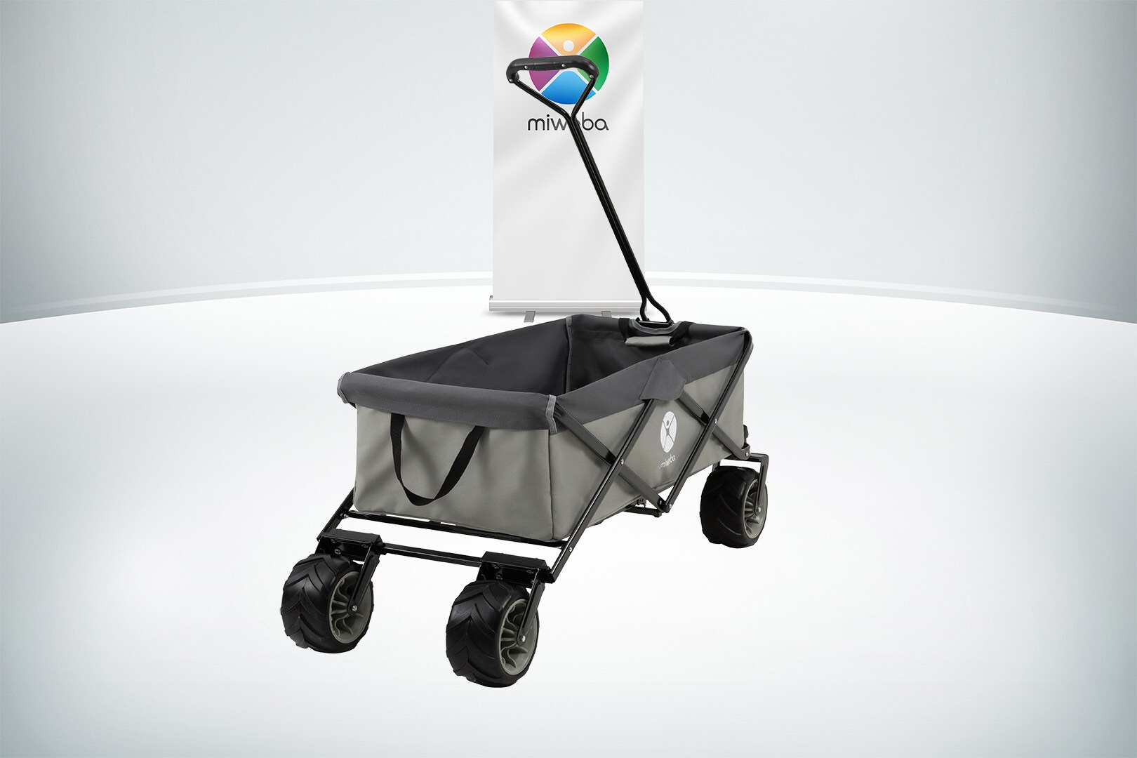 Miweba Bollerwagen MB-30, breite Reifen, faltbarer Bollerwagen mit Außentaschen, bis 120kg belastbar (Hellgrau/Dunkelgrau)