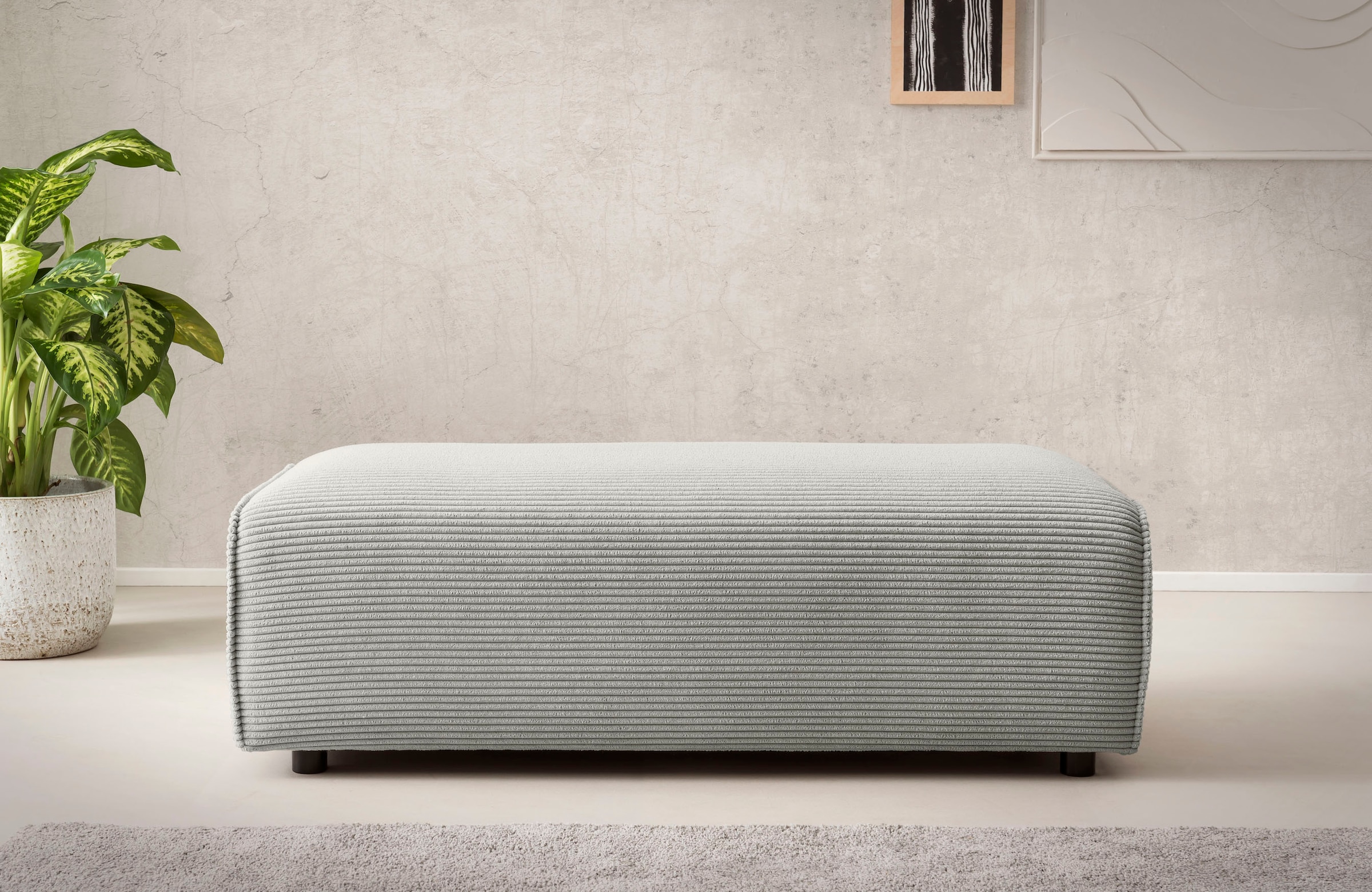 LeGer Home by Lena Gercke Hocker »PIARA, Polsterhocker mit Kedernaht, Cord, Leinenoptik o. Strukturstoff« zur Serie PIARA, rechteckig, schwarze Füsse, bequemer Sitzkomfort