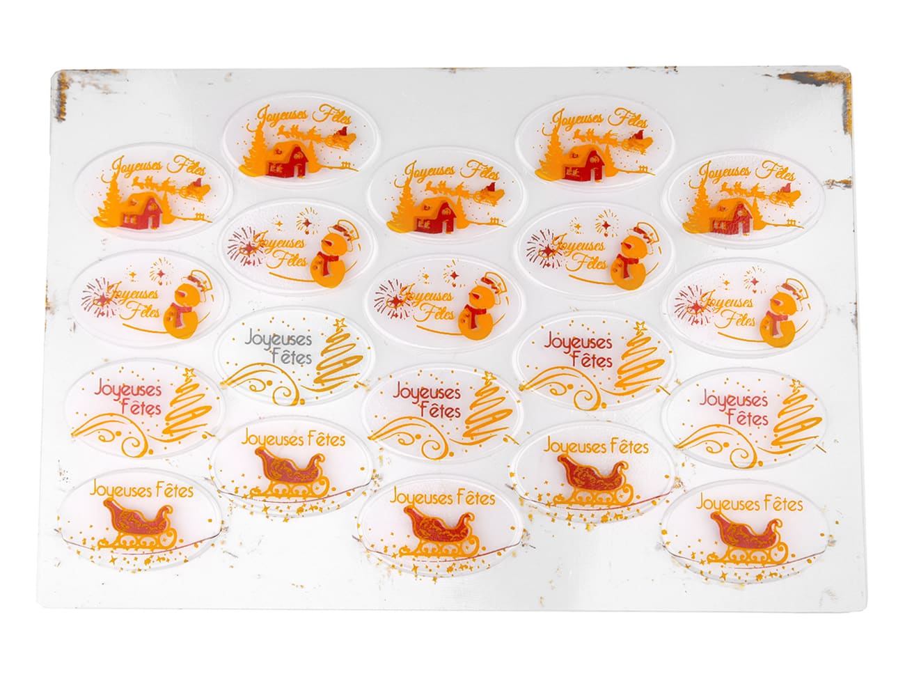 Moule thermoformé pré-imprimé - Ovale Joyeuses Fêtes - 5,5 x 3,4 cm - Florensuc