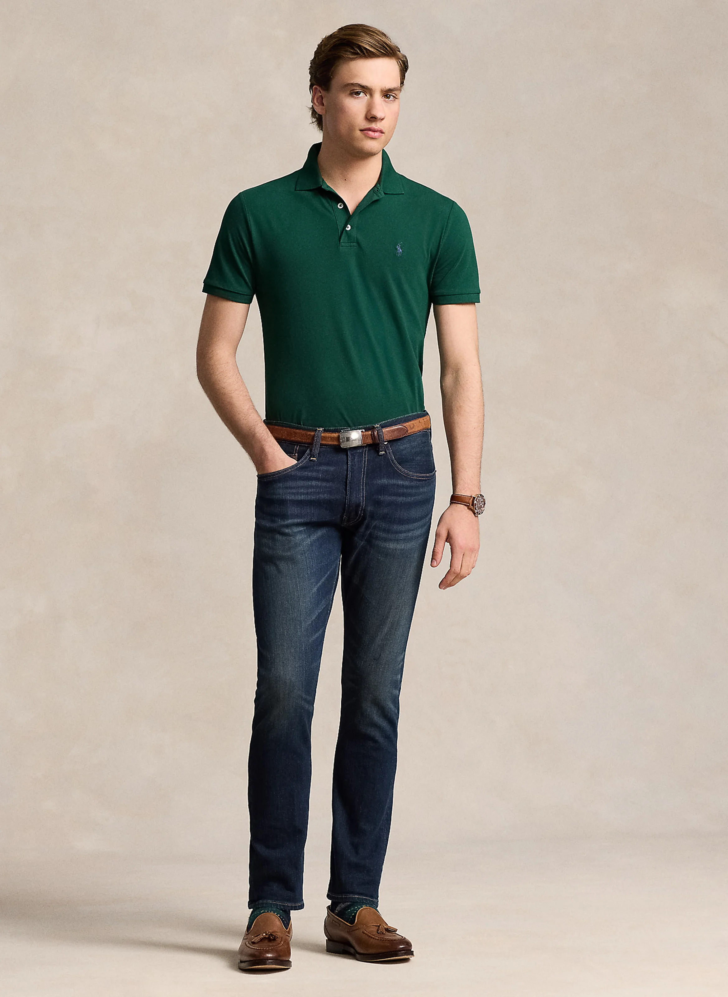 Polo slim-fit en coton mélangé | Vert