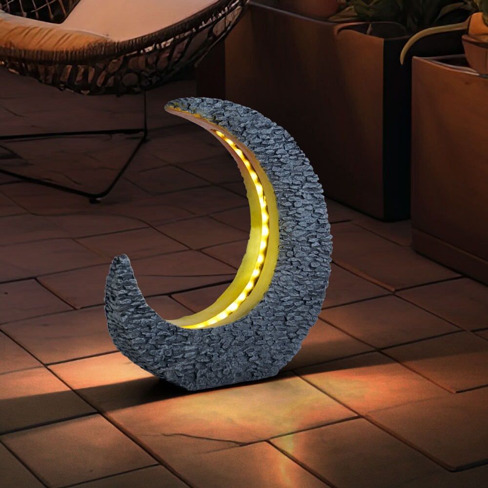 LED Solarleuchte, Mond Design, steingrau gold, H 31 cm
