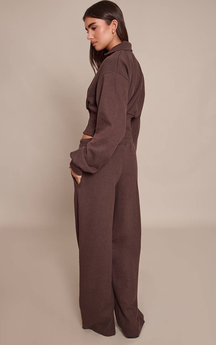 Chocolat Pantalon Droit Côtelé Brossé À Taille Élastique