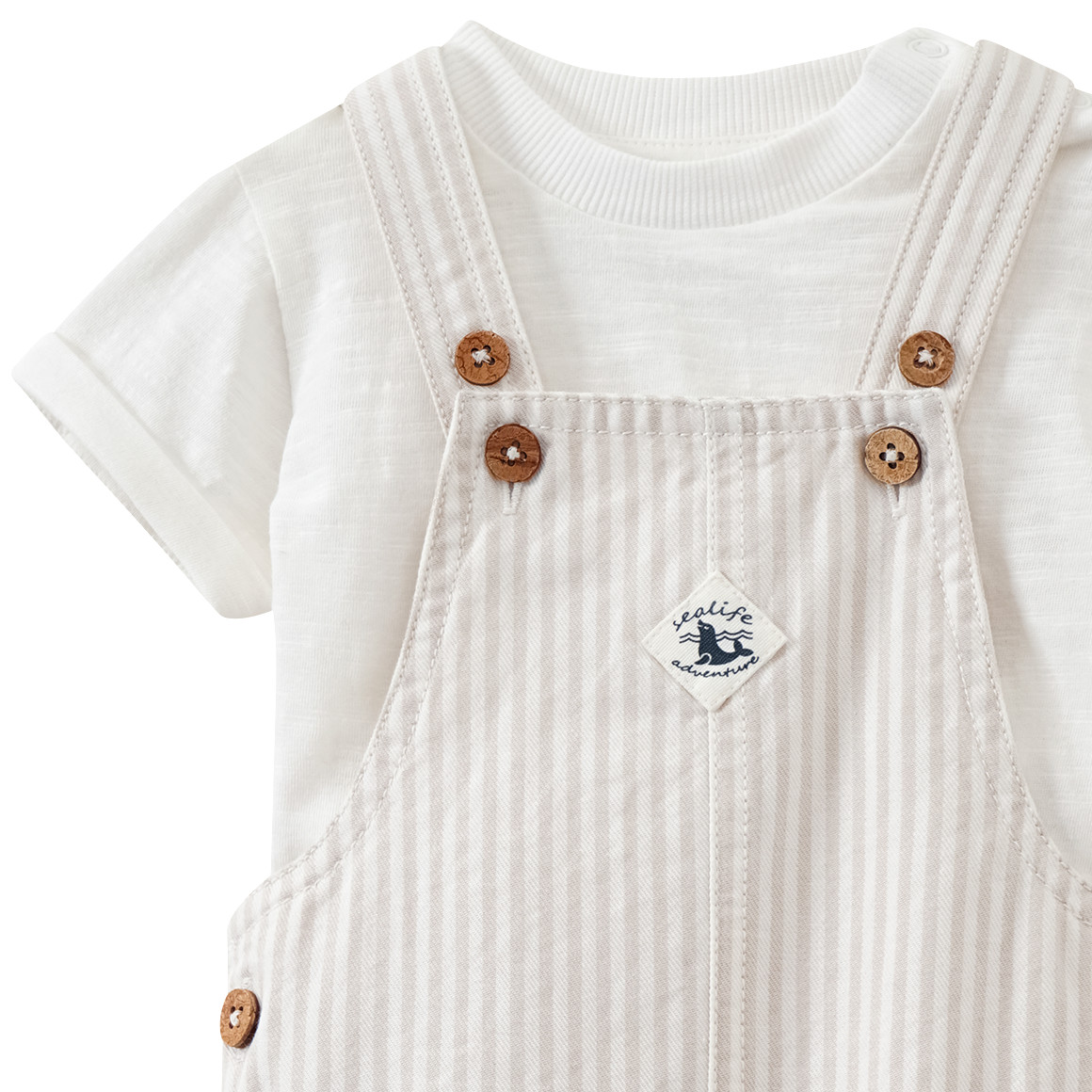 Topomini Newborn Latzhose und T-Shirt im Set beige / weiss