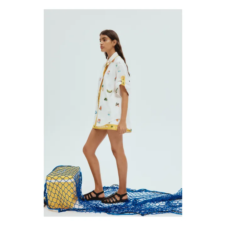 Alémais Chemise Brodée Blue Marlin Lin | Ecru