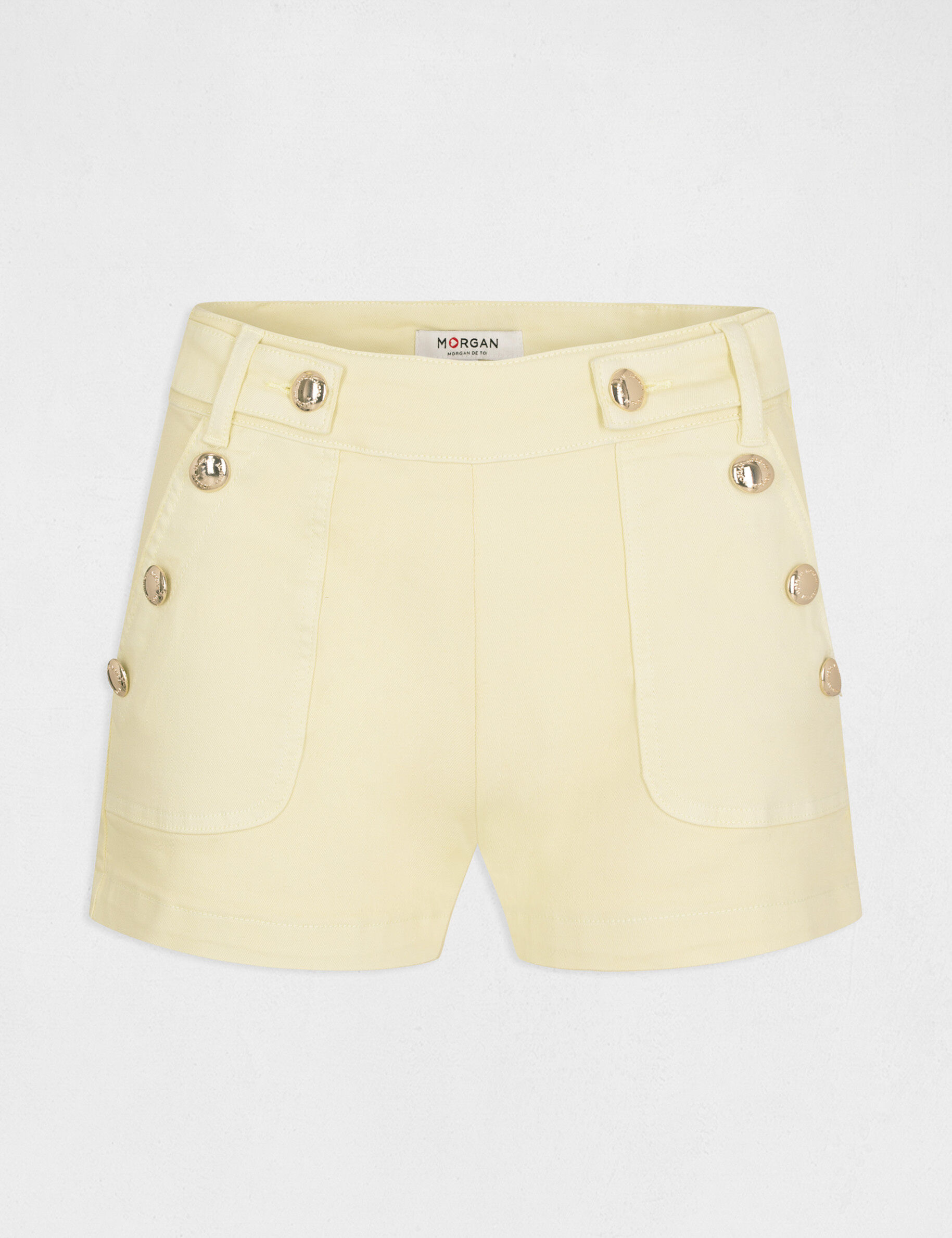 Short ajusté à pont jaune paille femme - jaune_paille
