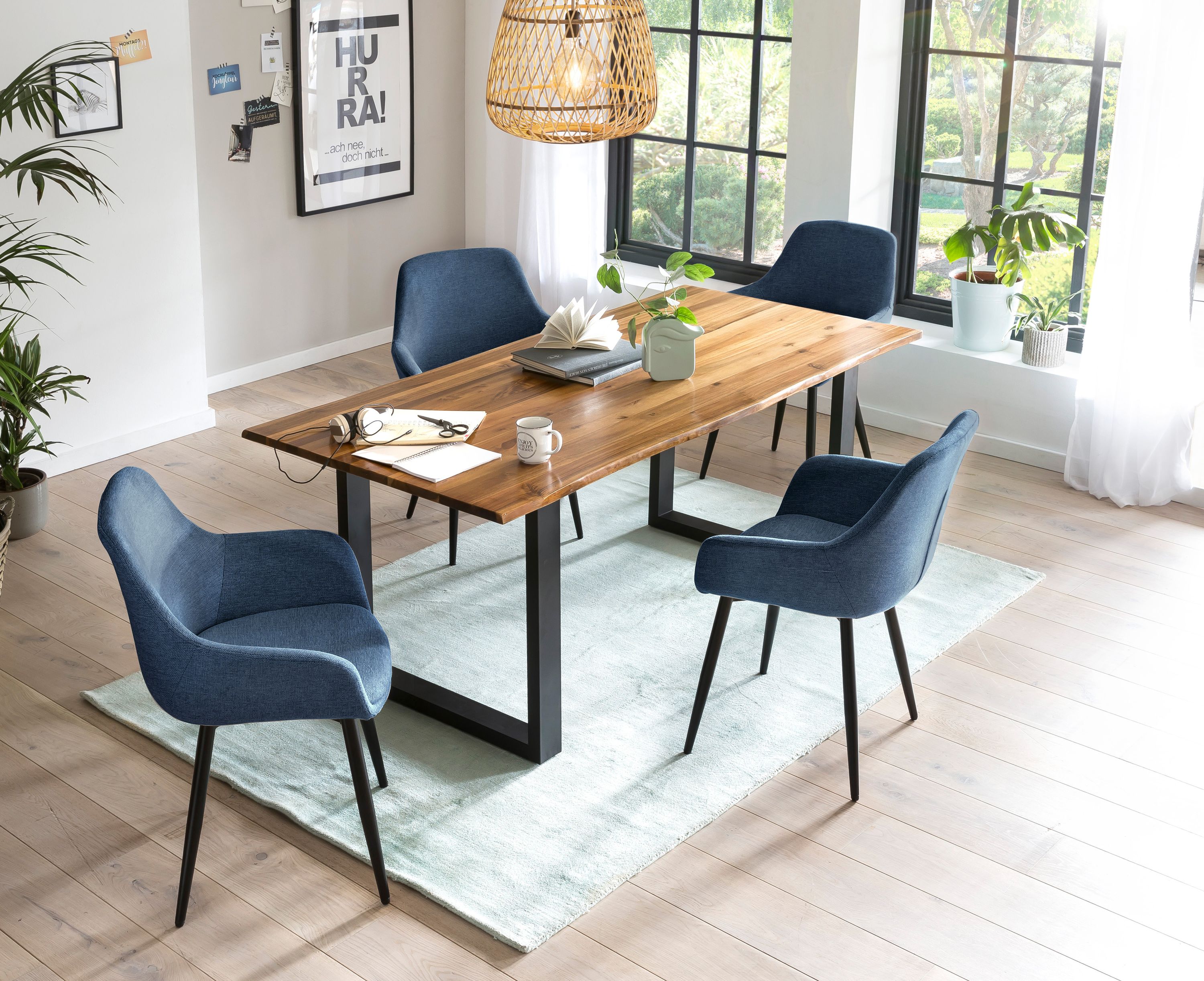 Essgruppe 5 tlg. 160x85 cm Sitzgruppe Massivholz Essstuhl Esstisch Tisch Stuhl
