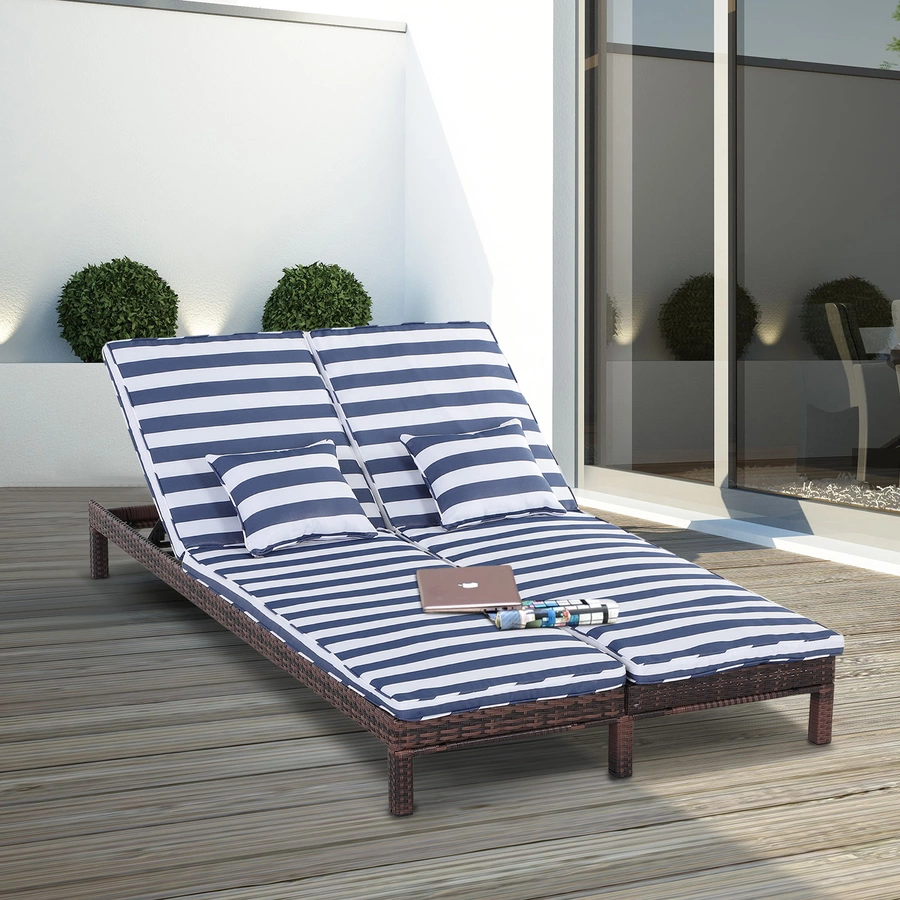 Outsunny Polyrattan Gartenliege für 2 Personen blau, braun