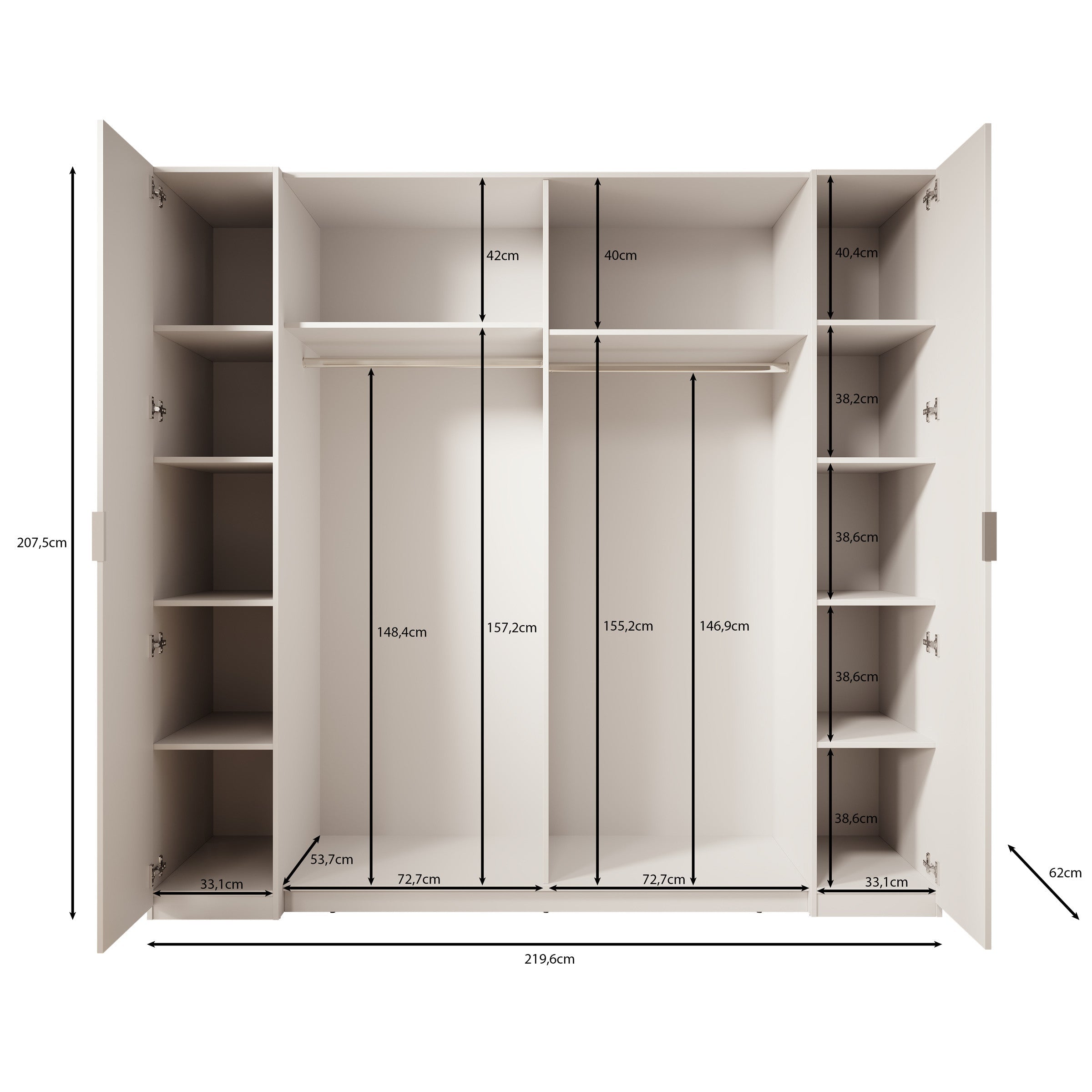 Meubella - Kledingkast Franklin - Wit - 220 cm - Met spiegel