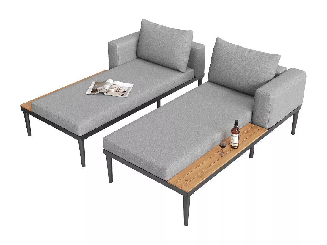 Bain de soleil extérieur, chaise longue extérieure, canapé-lit multifonctionnel imperméable, chaise longue double avec étagère