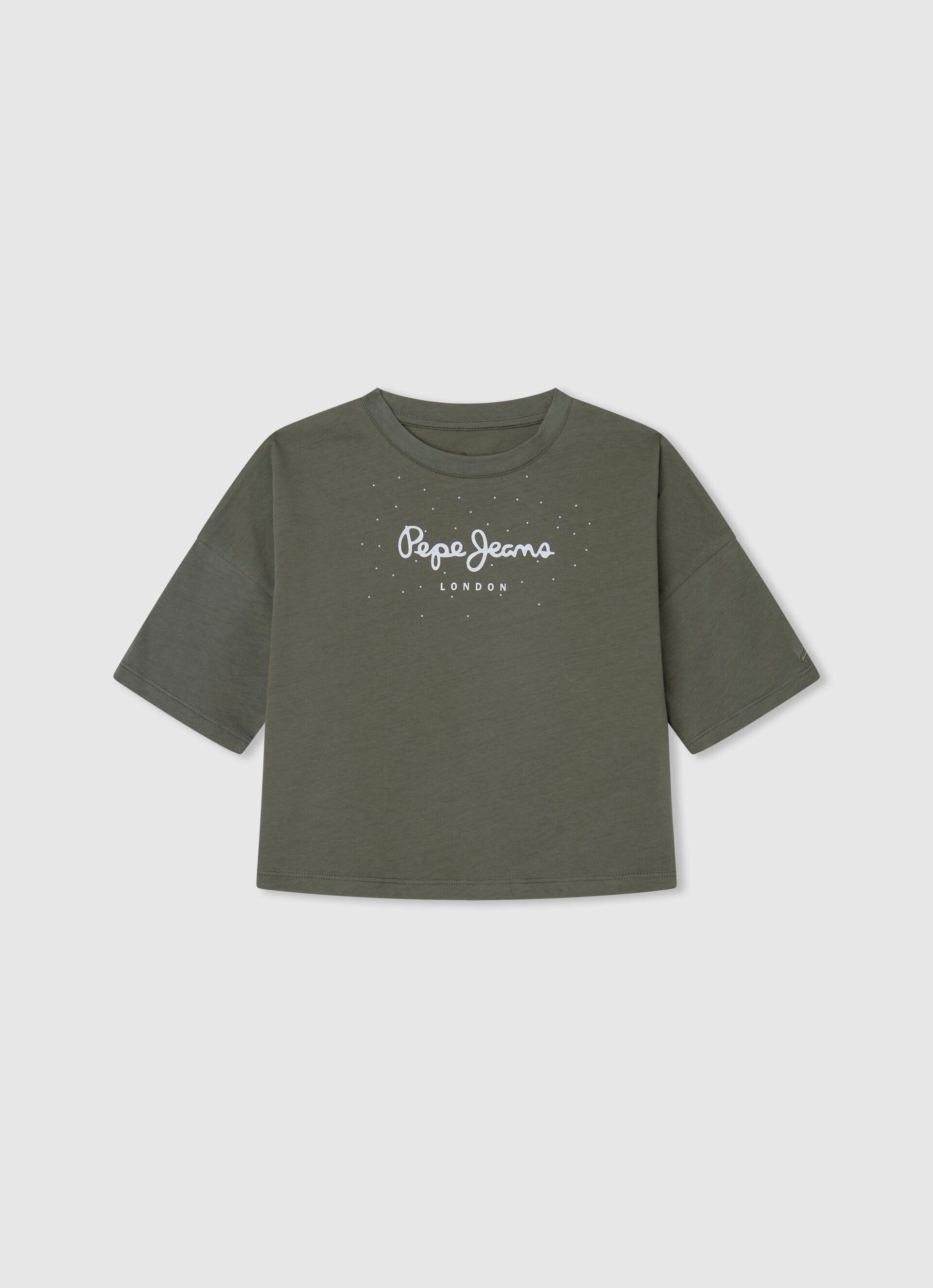 Camiseta Boxy Fit com Logo Estampado - verde-oliva