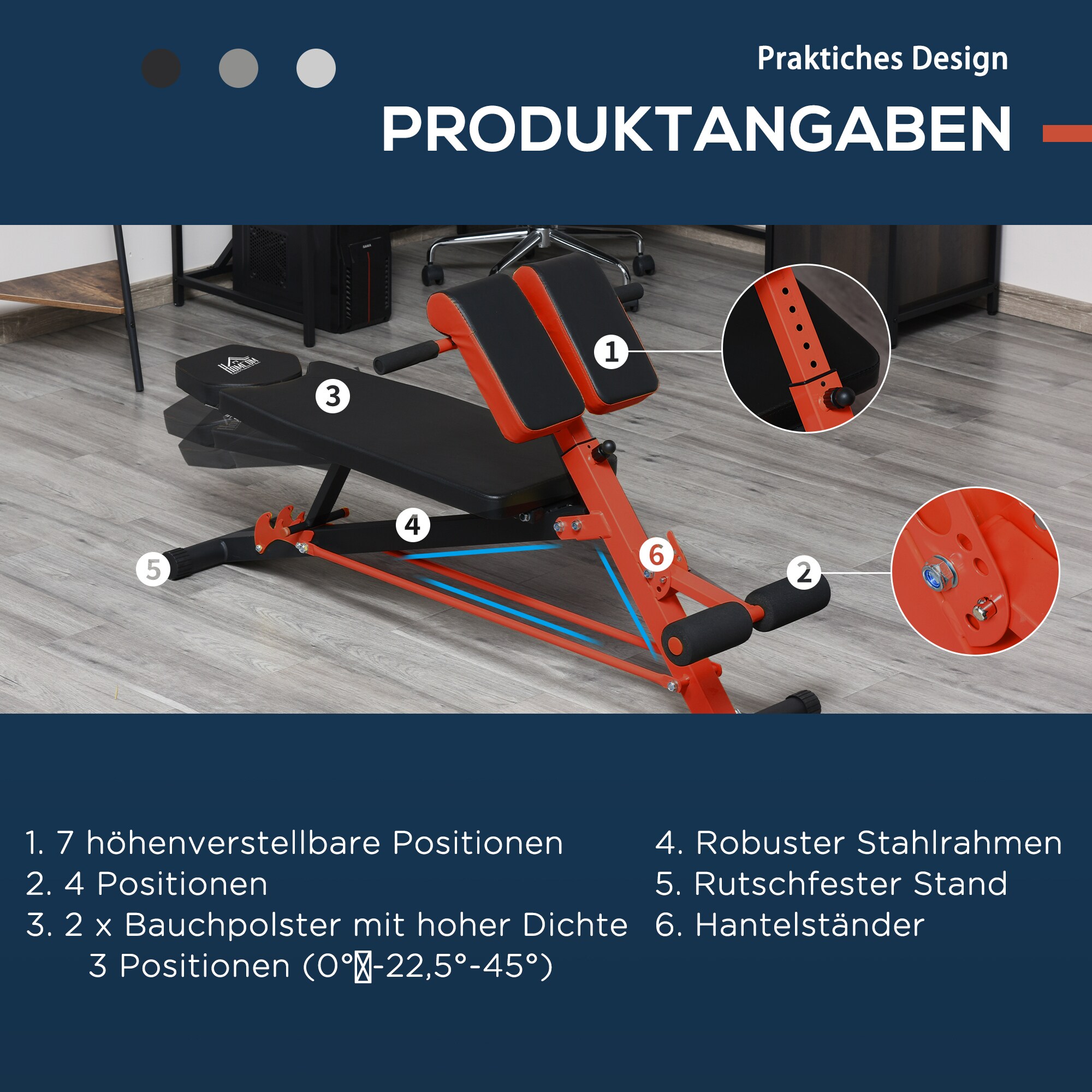 HOMCOM Multifunktionale Trainingsbank schwarz, rot 64 x 146 x 73,5-85 cm (BxTxH)