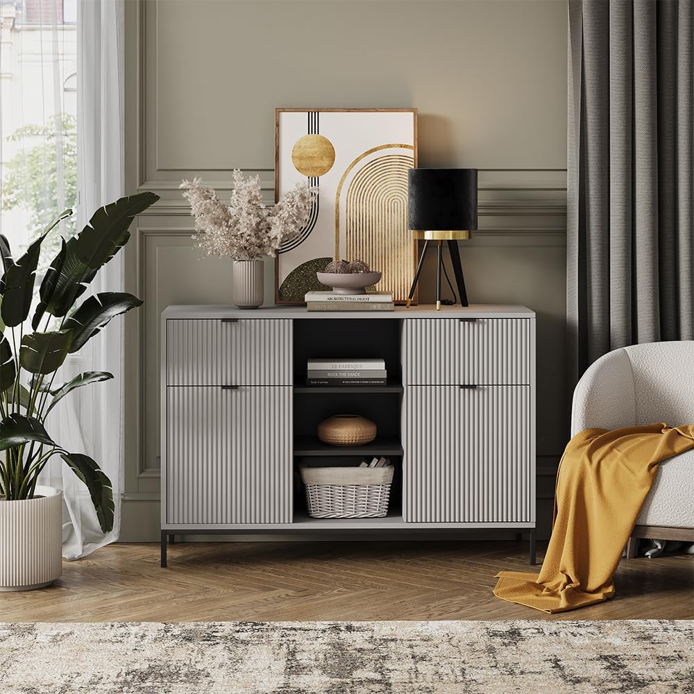 Vicco Kommode Eliza, Grau, 120 x 81.2 cm mit 2 Schubladen und 2 Türen