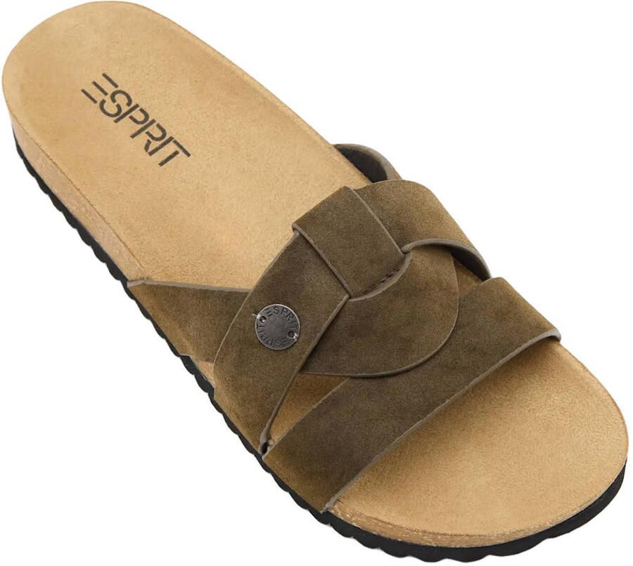 ESPRIT suèdelook slippers olijfgroen