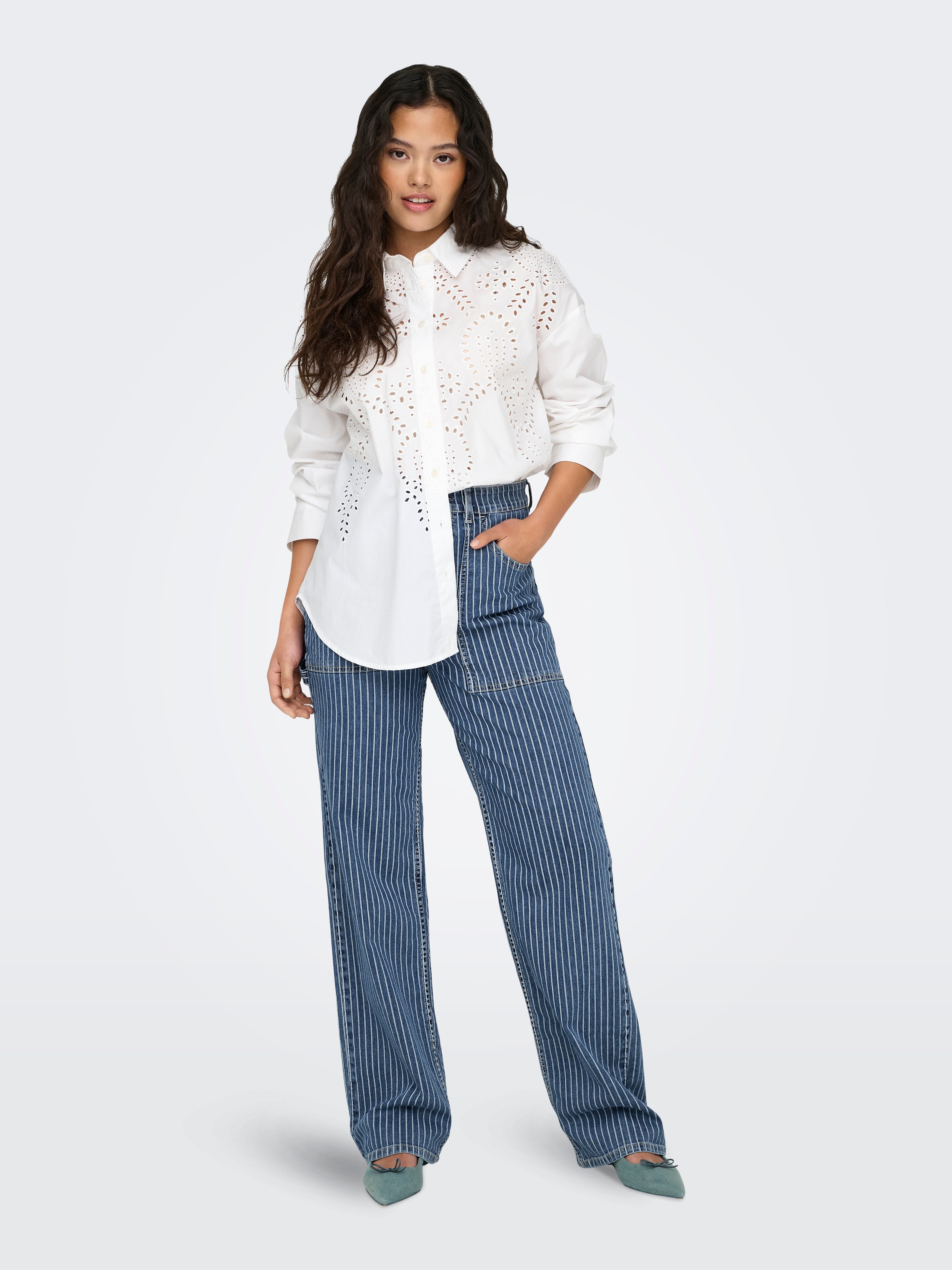 ONLKIRSI Hohe Taille Weiter Beinschnitt Jeans Light Blue Denim