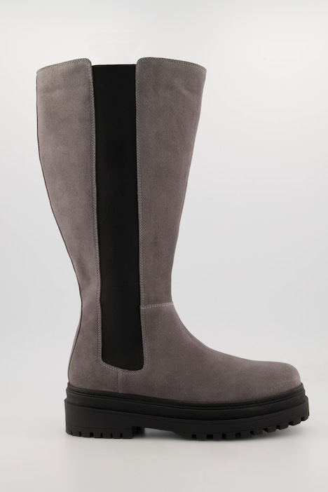 Lederstiefel, XXL-Schaft, Elastikeinsatz, Weite H