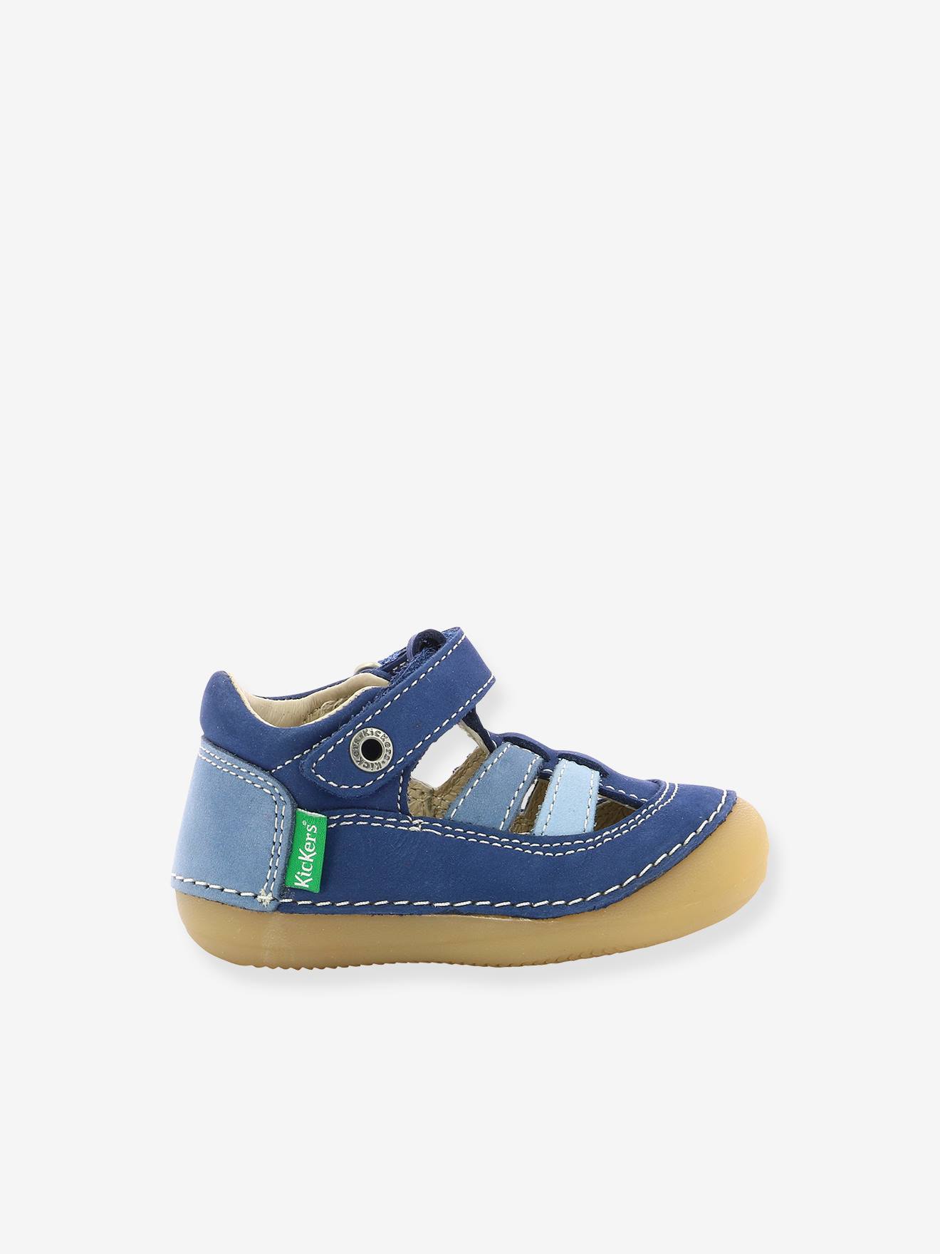 Sandálias de couro para bebê Sushy Original Softers KICKERS®, azul escuro liso
