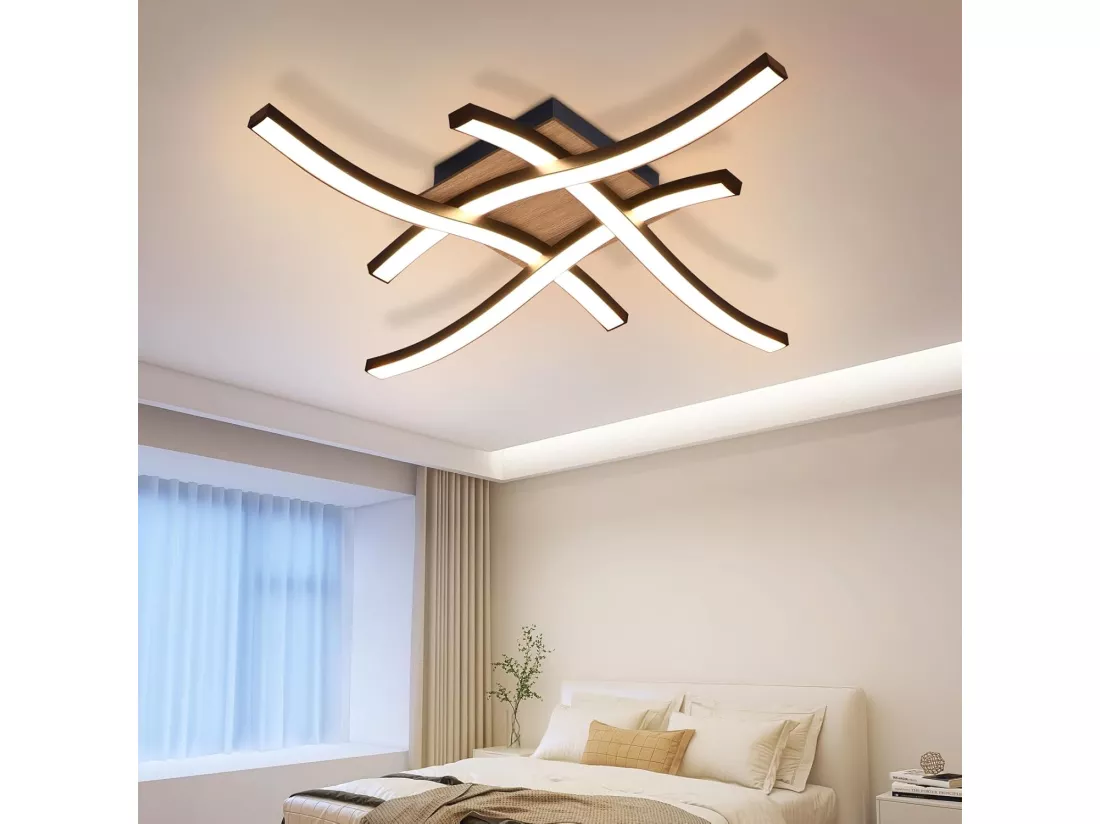NETTLIFE plafonnier LED 24W bois 3000K blanc chaud design moderne métal noir