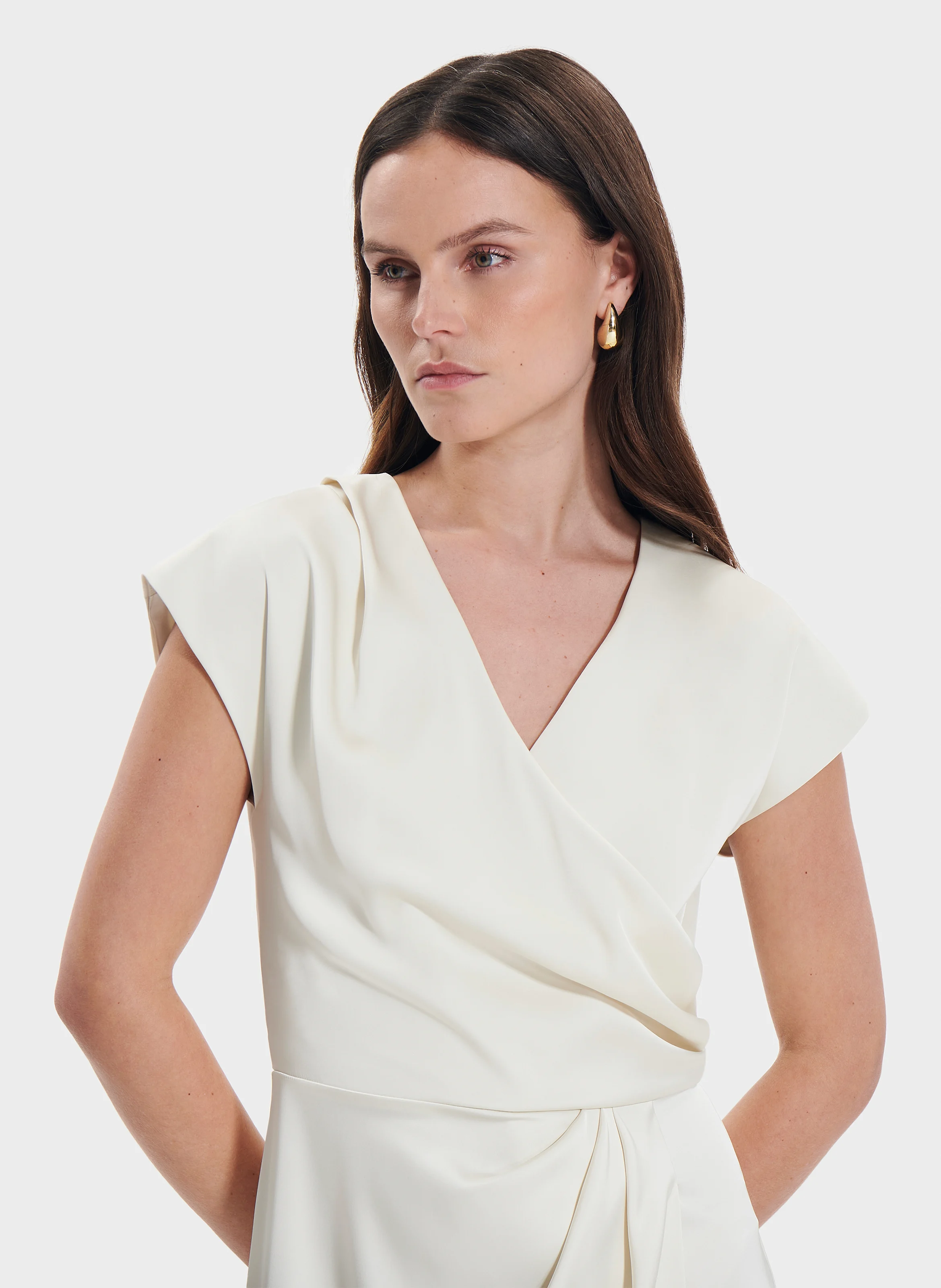 RANG - Robe longue satinée drapée | Blanc