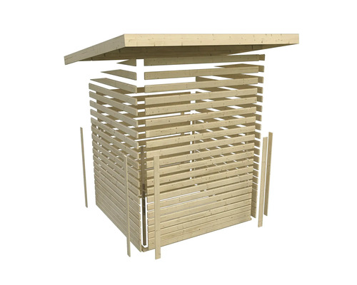 Karibu Metalwood tuinhuis, plaatstaal, stofgrijs, inclusief vast dak, 453 x 237 cm, watergrijs