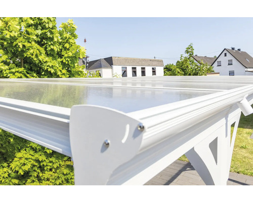 Enkele carport WESTMANN plat dak 6 mm dubbelwandige polycarbonaatplaten 15 m² incl. regengoot 305 x 503 cm wit