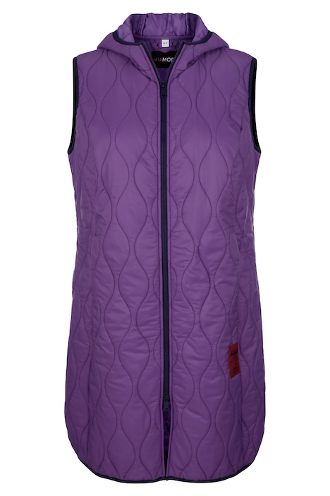 Long-Steppweste, Kapuze, Zipper