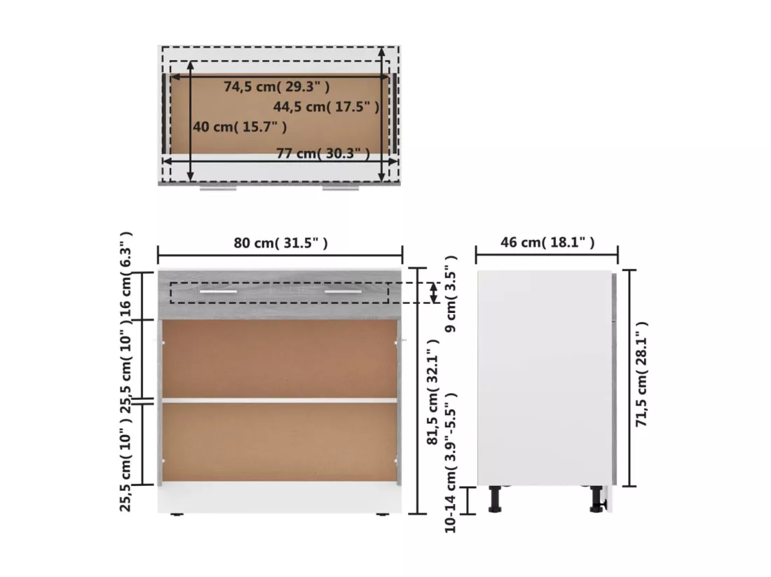 Armoire de plancher à tiroir Sonoma gris 80x46x81,5 cm