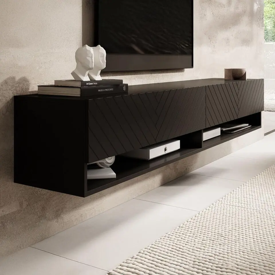 Meubella - TV-Meubel Asino - Zwart Visgraat - 180 cm