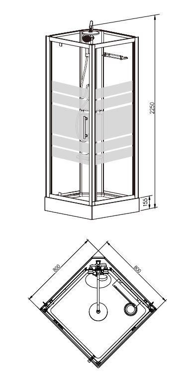 Mueller Aliki complete douchecabine 80x80x218cm kitvrij met thermostatische kraan