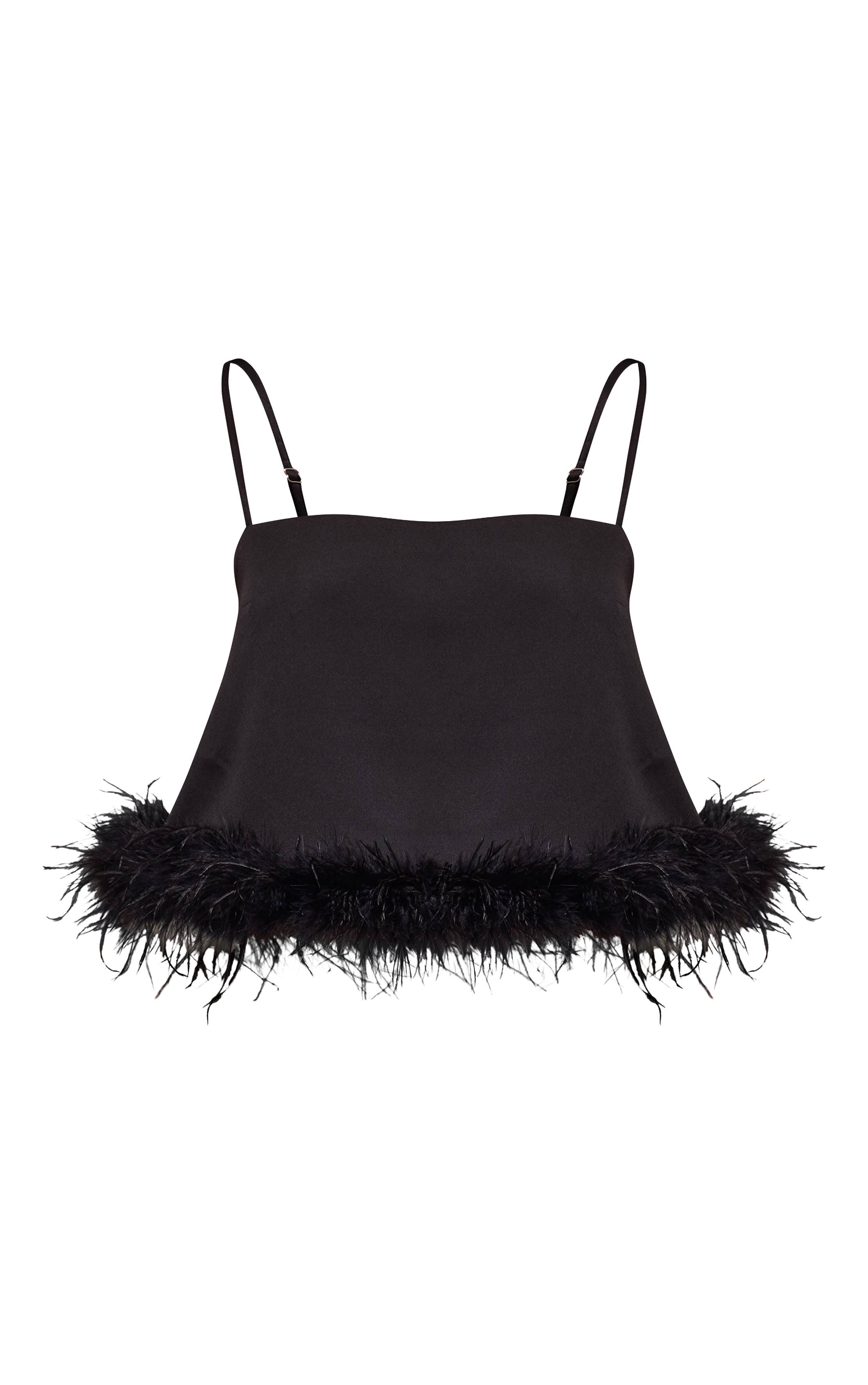 Noir Caraco En Tissu Tissé À Plumes Et Coupe Évasée
