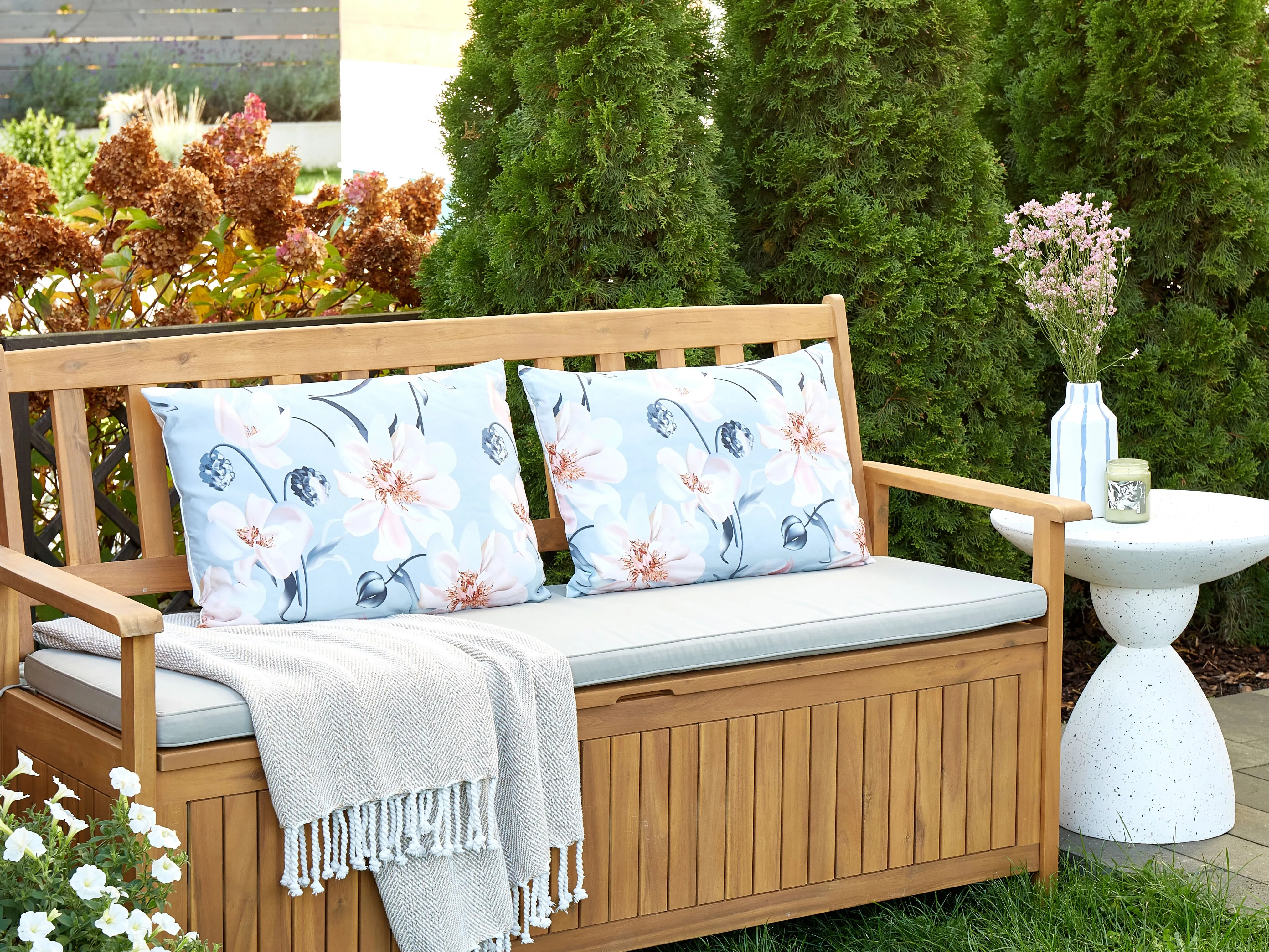 Set van 2 tuinkussens APRICALE bloempatroon 40 x 60 cm Blauw