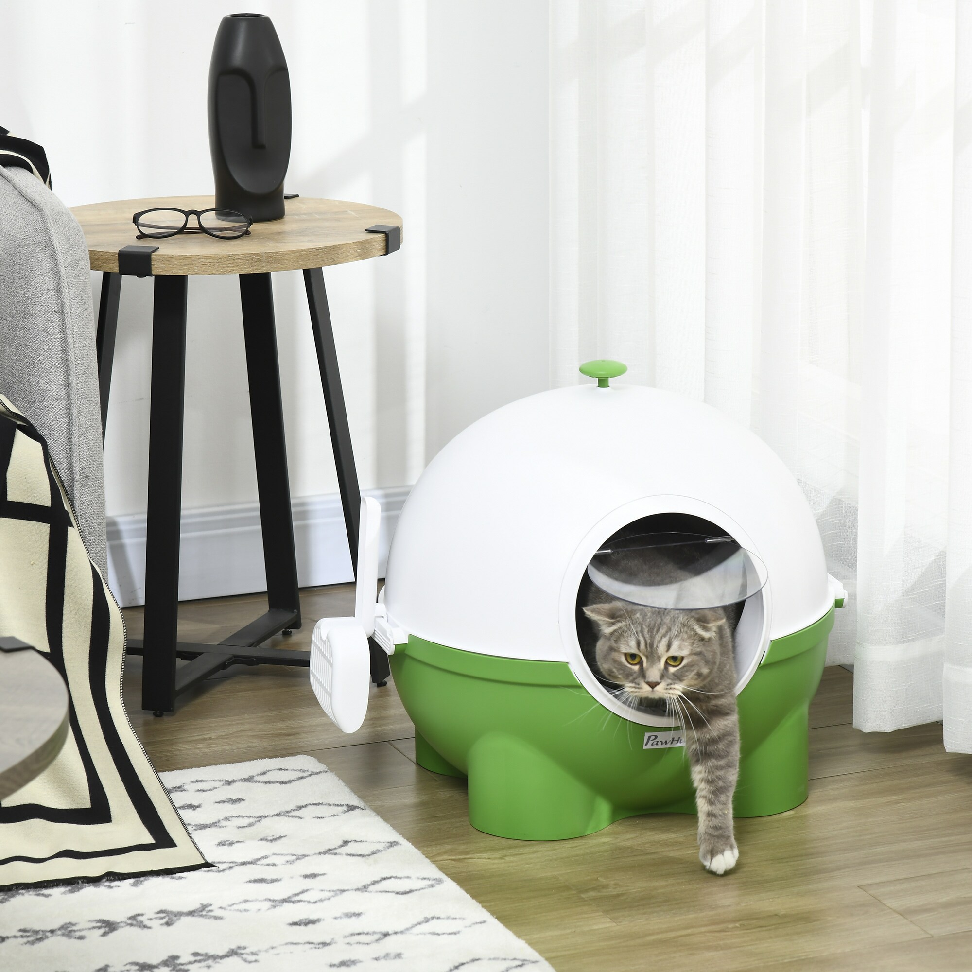 PawHut Katzentoilette mit Schaufel grün, weiß 53L x 51B x 48H cm
