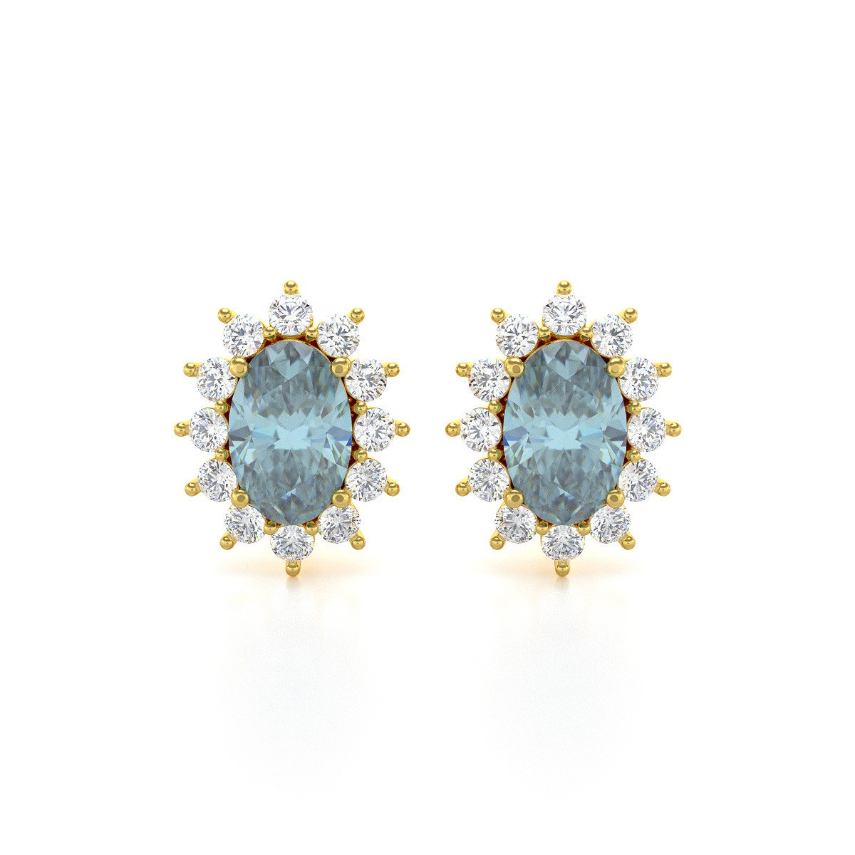 Boucles d'oreilles ADEN Or 585 Jaune Fleur Aigue-Marine et Diamants 1.4grs