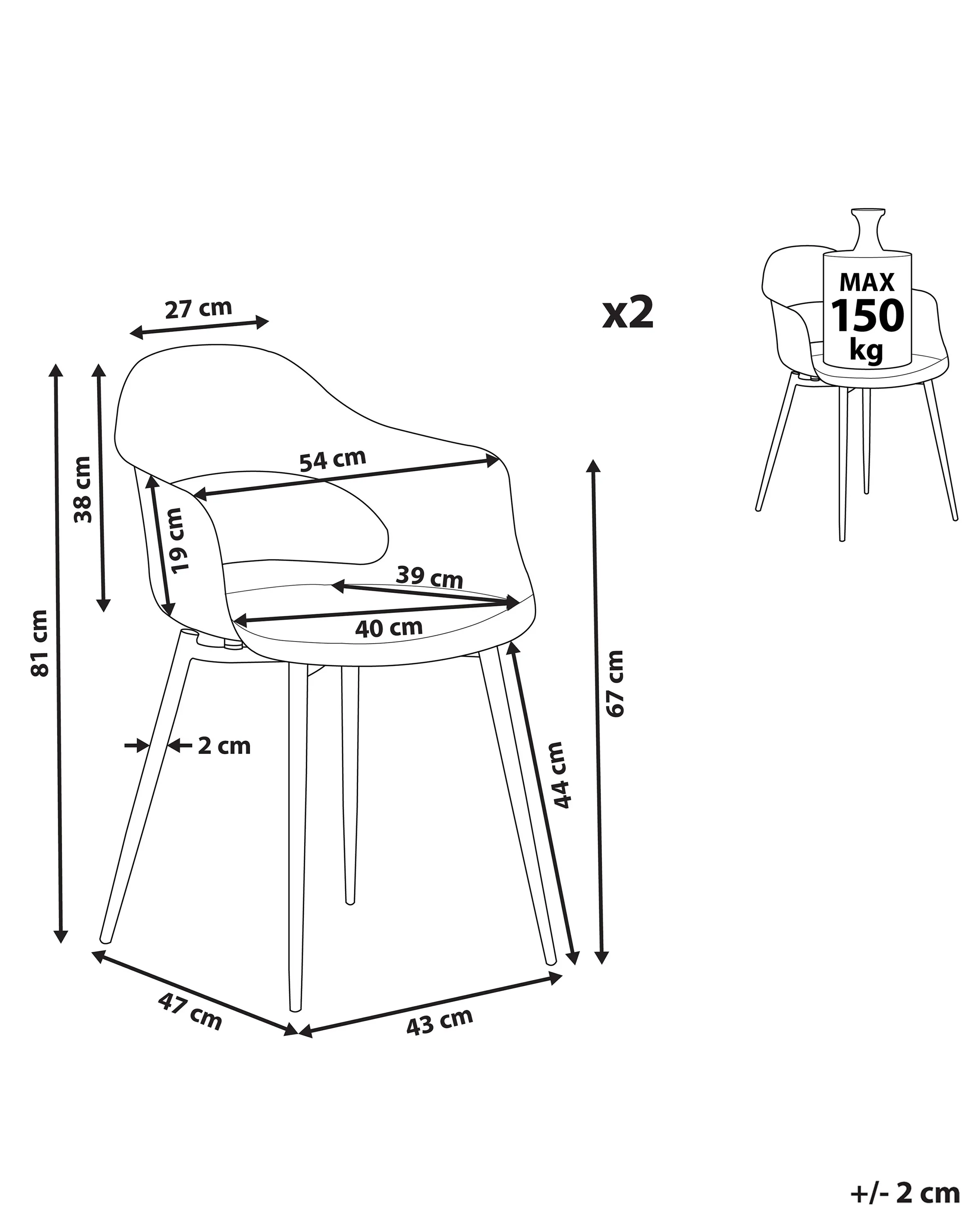 Set van 2 eetkamerstoelen UTICA Lichtgrijs