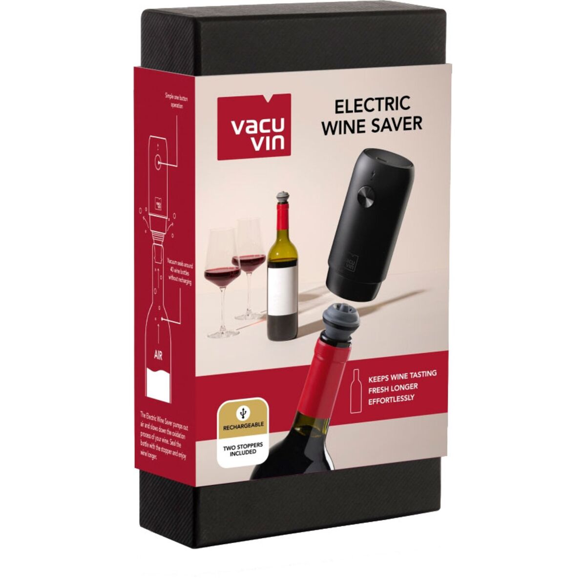 Wine Saver elektrisk vinpumpe, svart