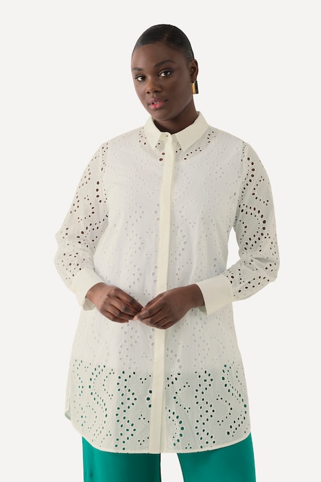 Longbluse, Lochstickerei, Hemdkragen, Langarm