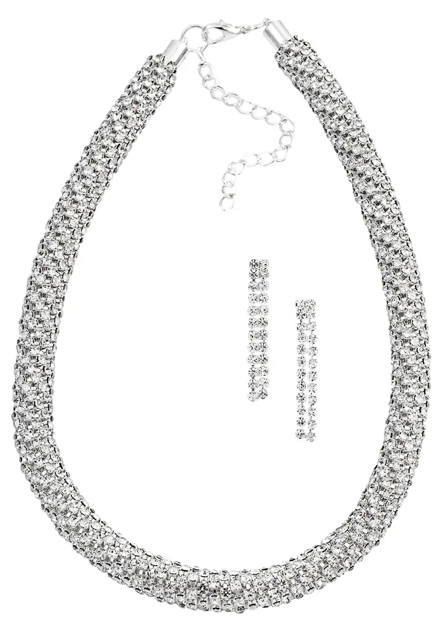 Firetti Ohrring und Ketten Set »Strass-Schmuckset, edel, elegant und glamourös« (Set, 3 Stk. tlg.)  mit Glasstein