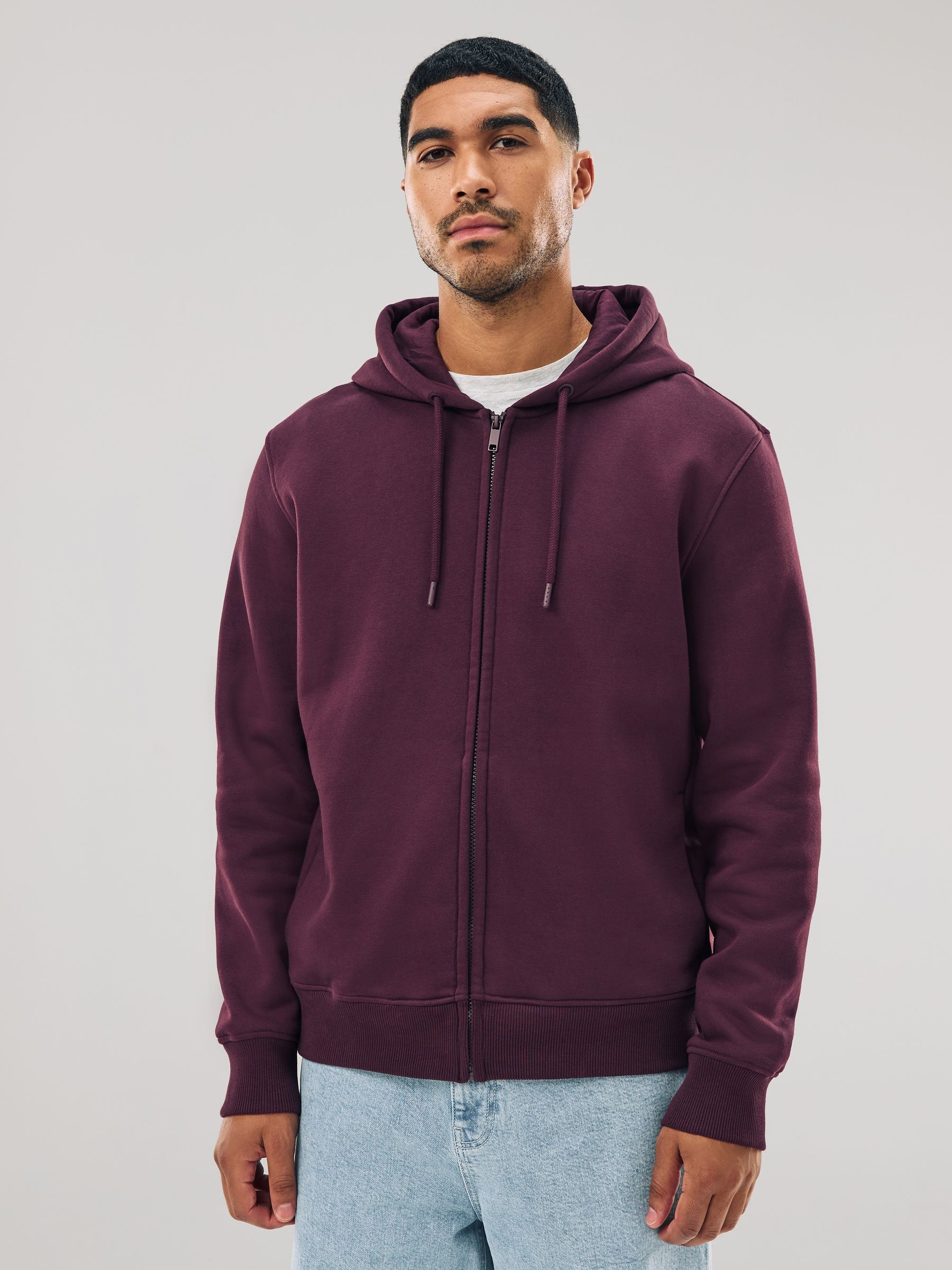 Bordeauxrood - Cotton Rich Heavyweight Jersey Full Zip Hoodie