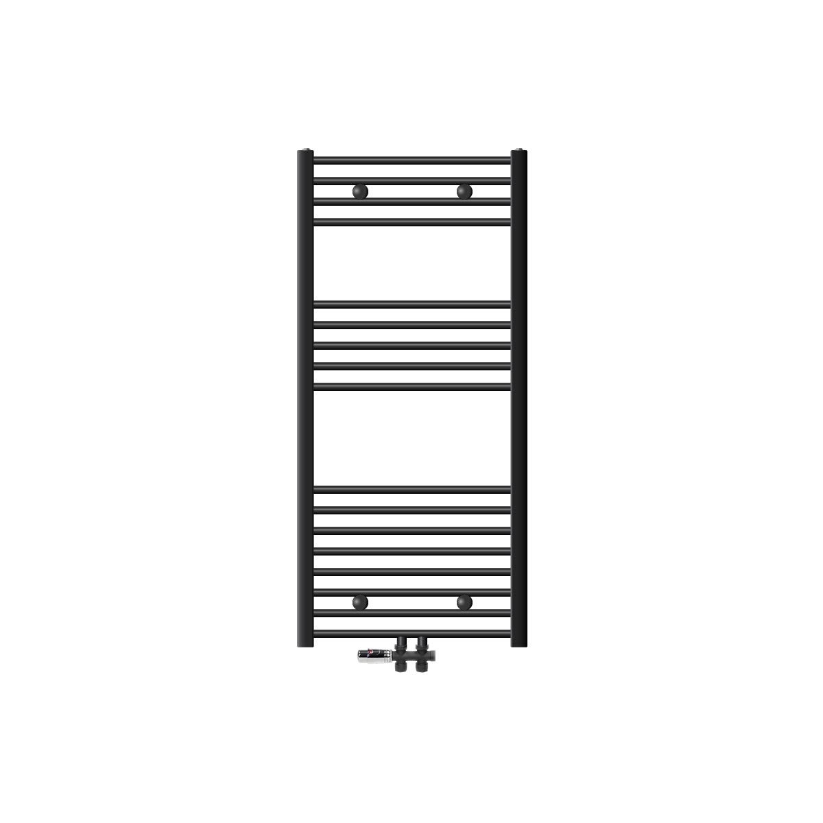 LuxeBath Sahara badkamerradiator 600x1200 mm antraciet recht met middenaansluiting + aansluitset met thermostaat, rechtdoor design, vloeraansluiting, radiator, handdoekwarmer, handdoekdroger, badkamerverwarming