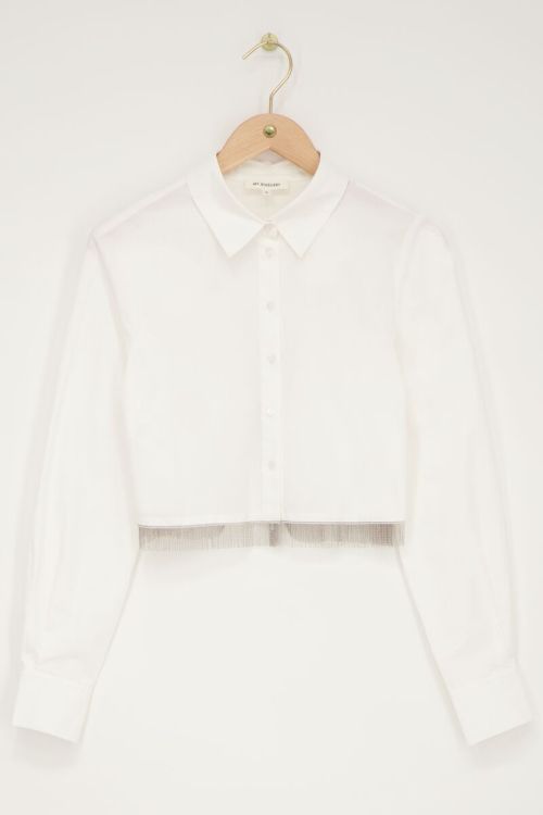Witte cropped blouse met glitter franjes