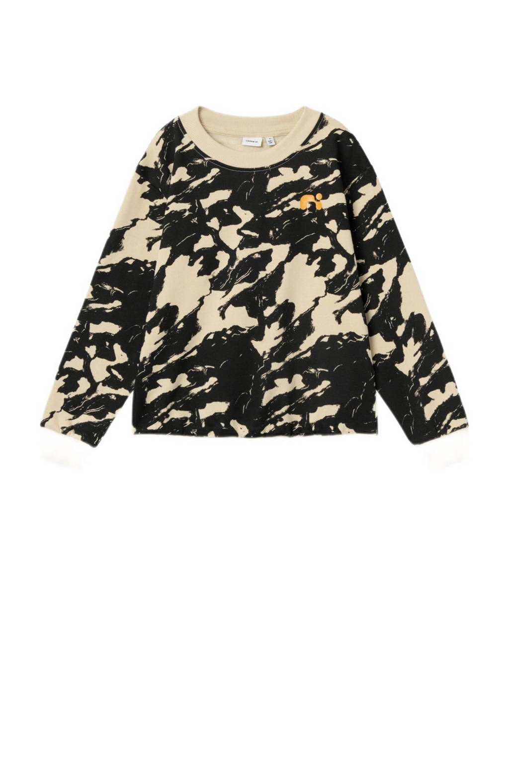 NAME IT sweater NKMNIFINGO met all over print zand/zwart